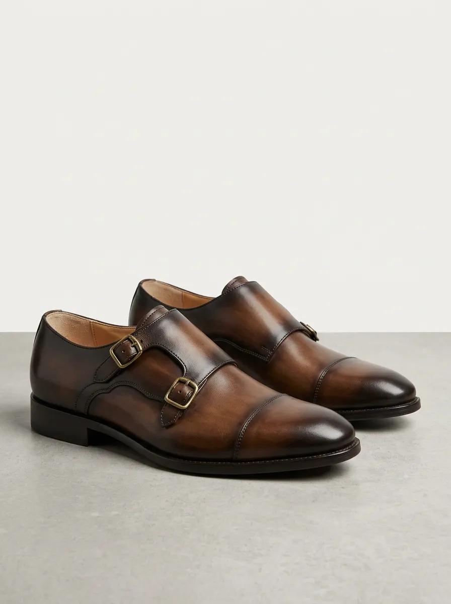 Men's Contemporary Classic Business Leather Double Monk Strap Shoes