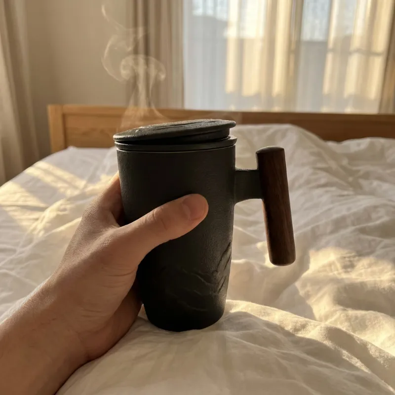 Thermal Mugs With Wood Handle Lid And Infuser