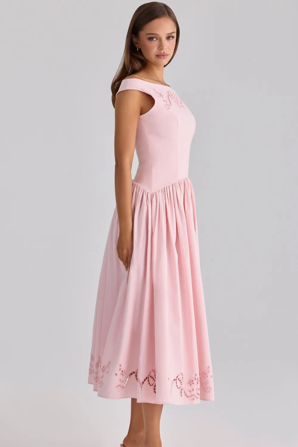 Elizabeth Off-Shoulder Lace Hollow-Out Midi Dress