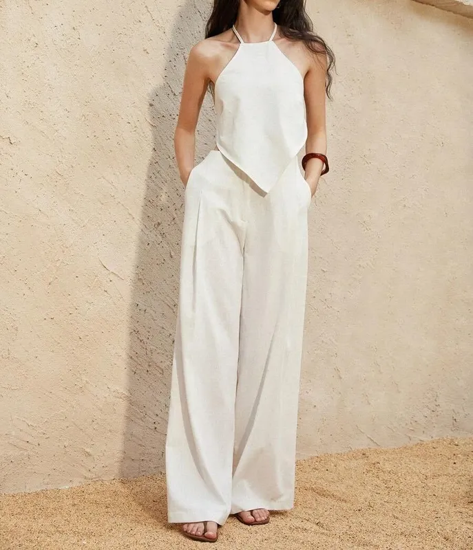 White Long Pants Two Piece Set