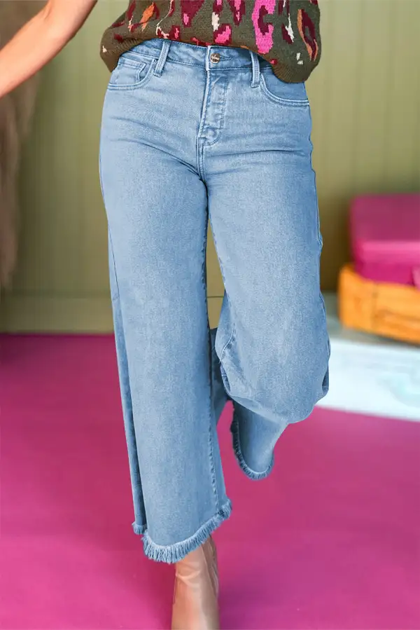 Classic High Waist Wide Leg Washed Denim Jeans
