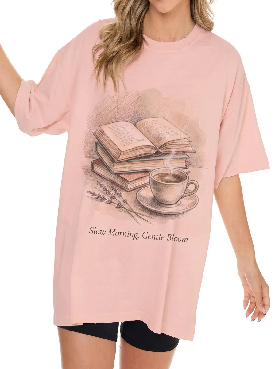 Women's Book Lover Coffee Lavender Printed T-shirt