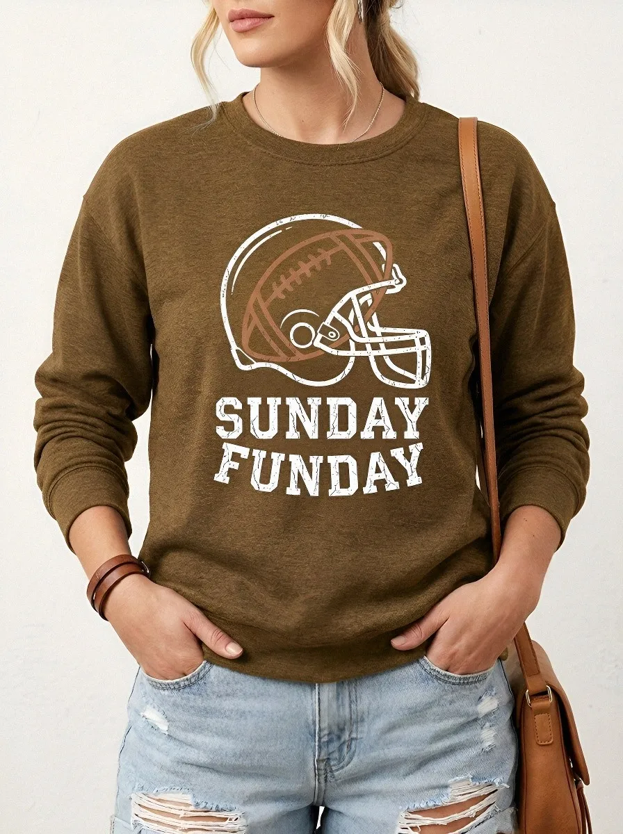 Women's Football Sunday Funday Helmet Graphic Printed Sweatshirt