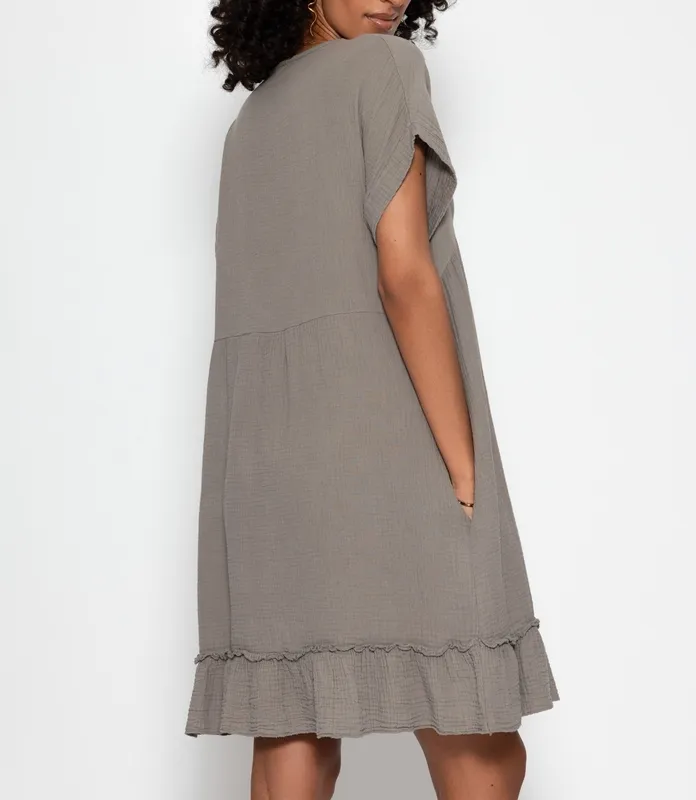 Taupe V Neck Dress