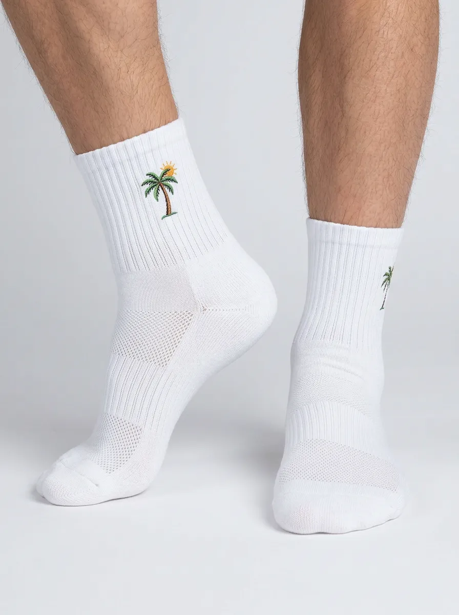 White Palm Tree Graphic Athletic Ankle Socks