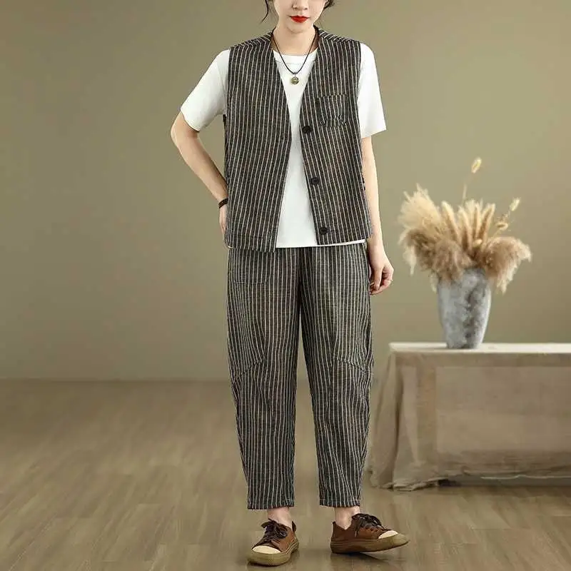 Striped Vest Harem Pants Set