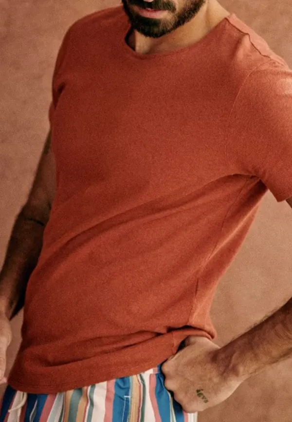 Rust Red Relaxed Fit Crew Neck Cotton T-Shirt
