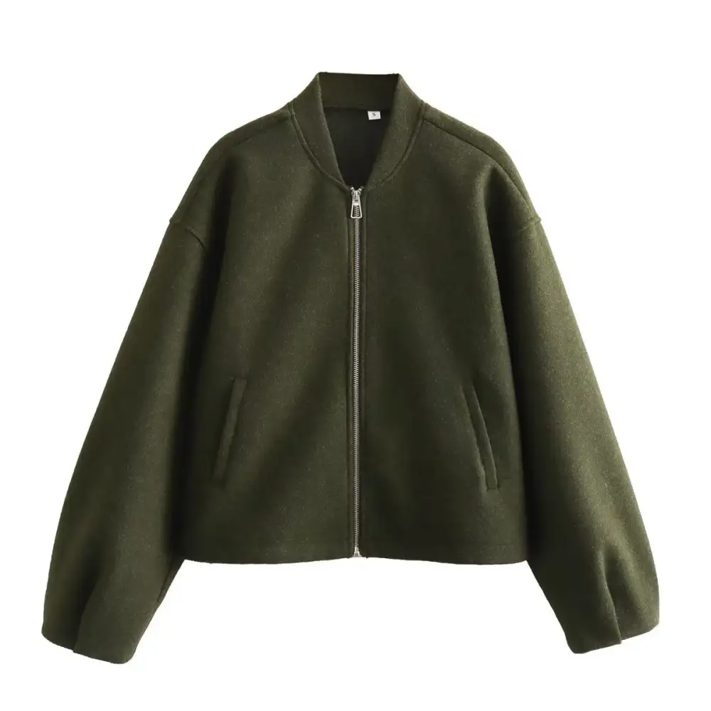 Cropped Zip Front Bomber Jacket