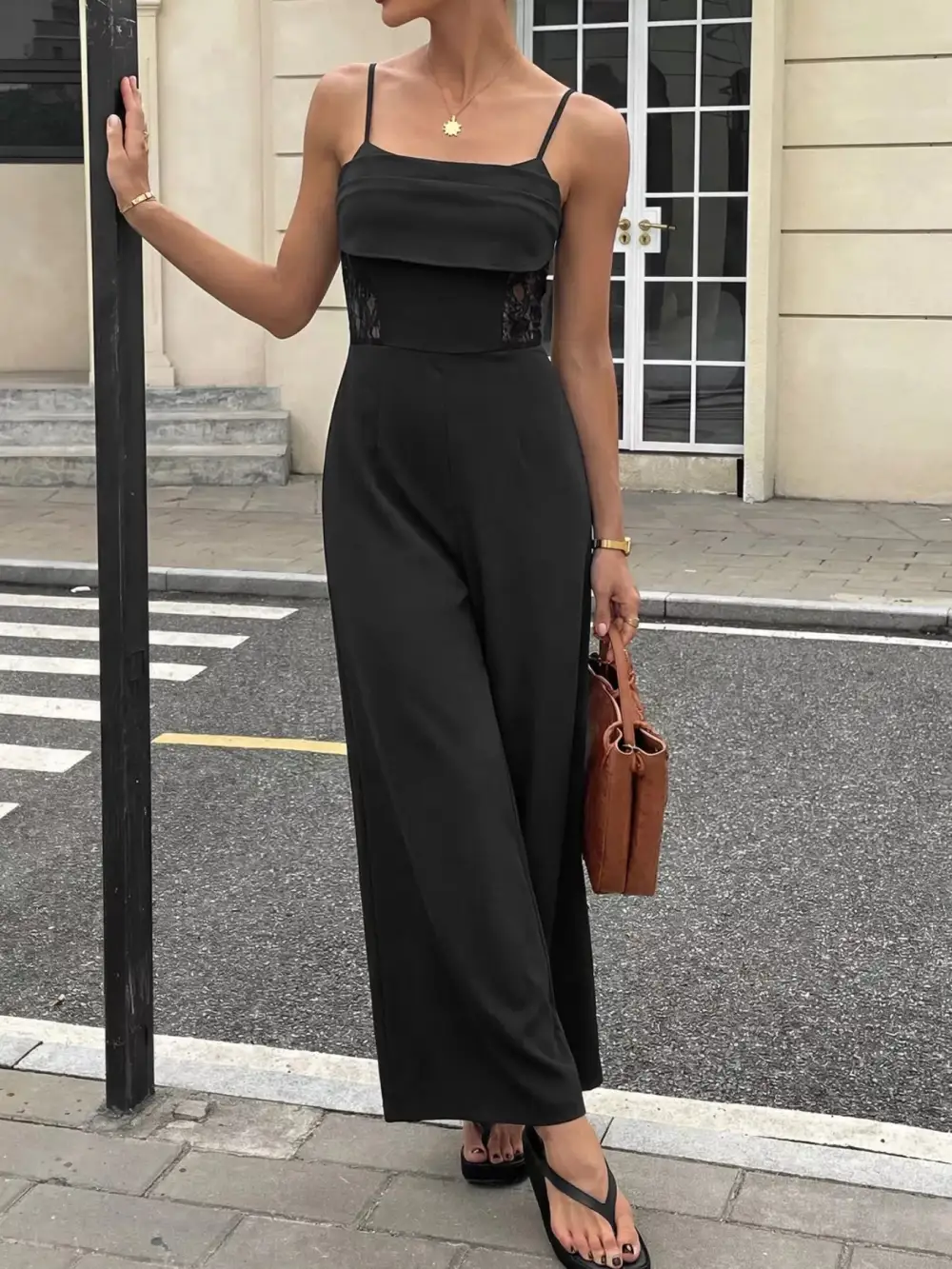 Lace Trim Wide Leg Everyday Jumpsuit
