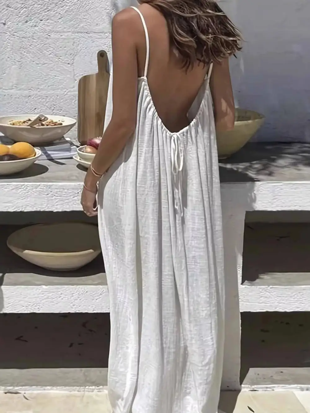 Relaxed Backless Scoop Neck Maxi Dress