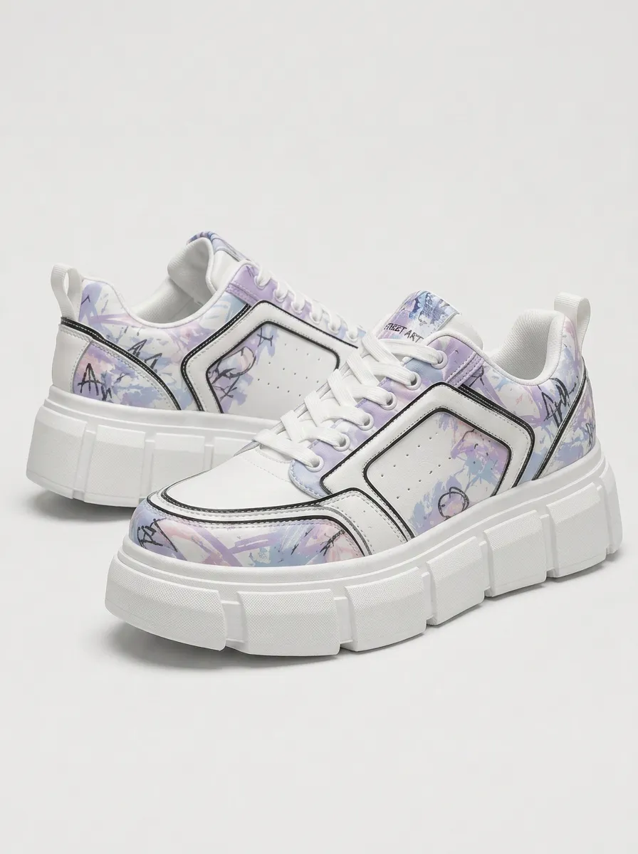 Men's Street Art Graffiti Pastel Abstract Patterned Skate Shoes