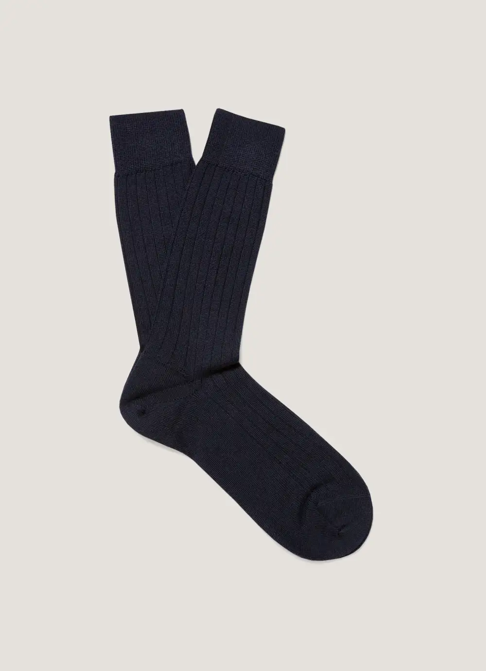 Navy Merino Ribbed Crew Socks