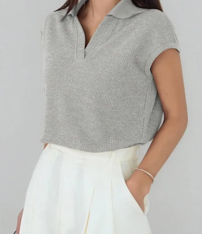 Gray Cropped Casual Blouse
