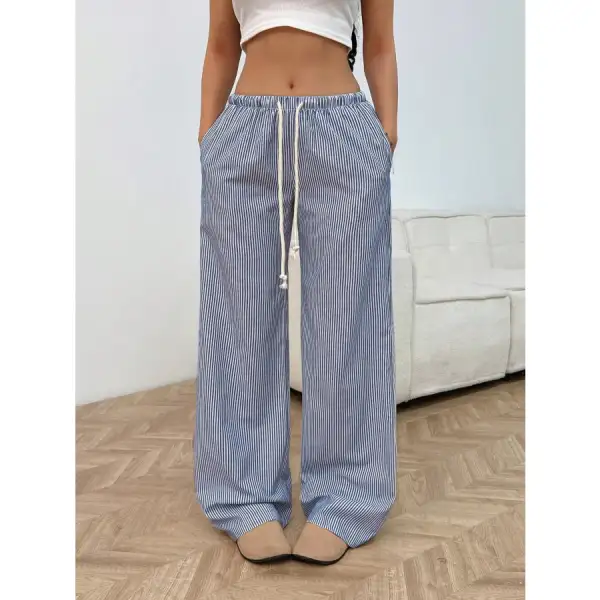 Drawstring Striped Wide Leg Pants