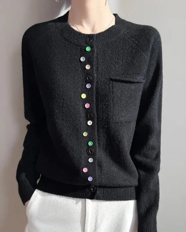Merino-Wool Wool Crew-Neck Cardigan