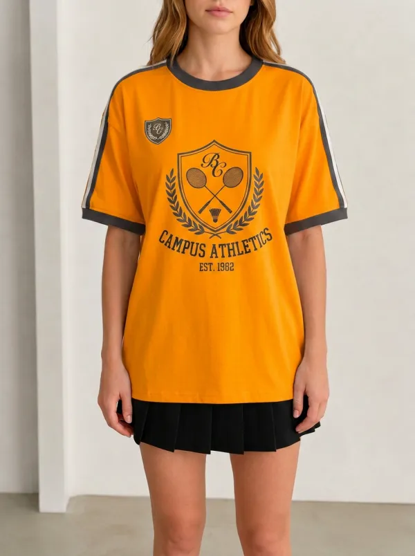 Women's Campus Athletics Badminton Shield Printed T-shirt