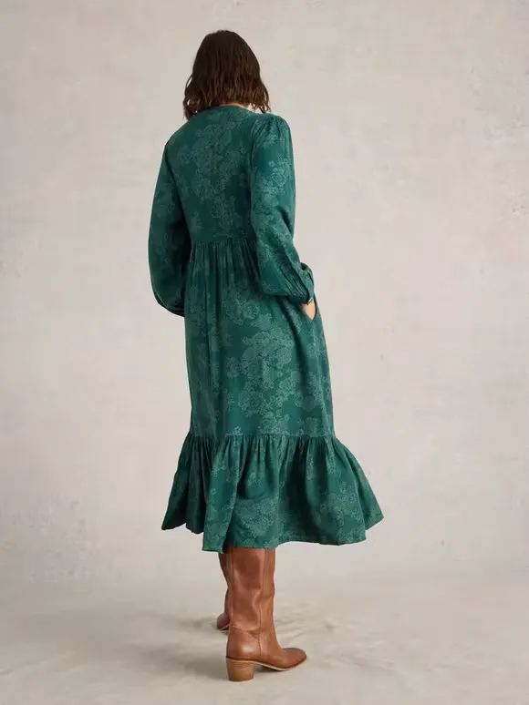 Midi Dress In Teal Print