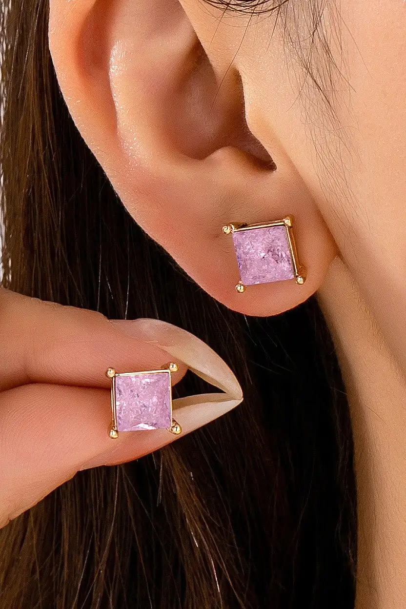Square Cut Glitter Stone Stud