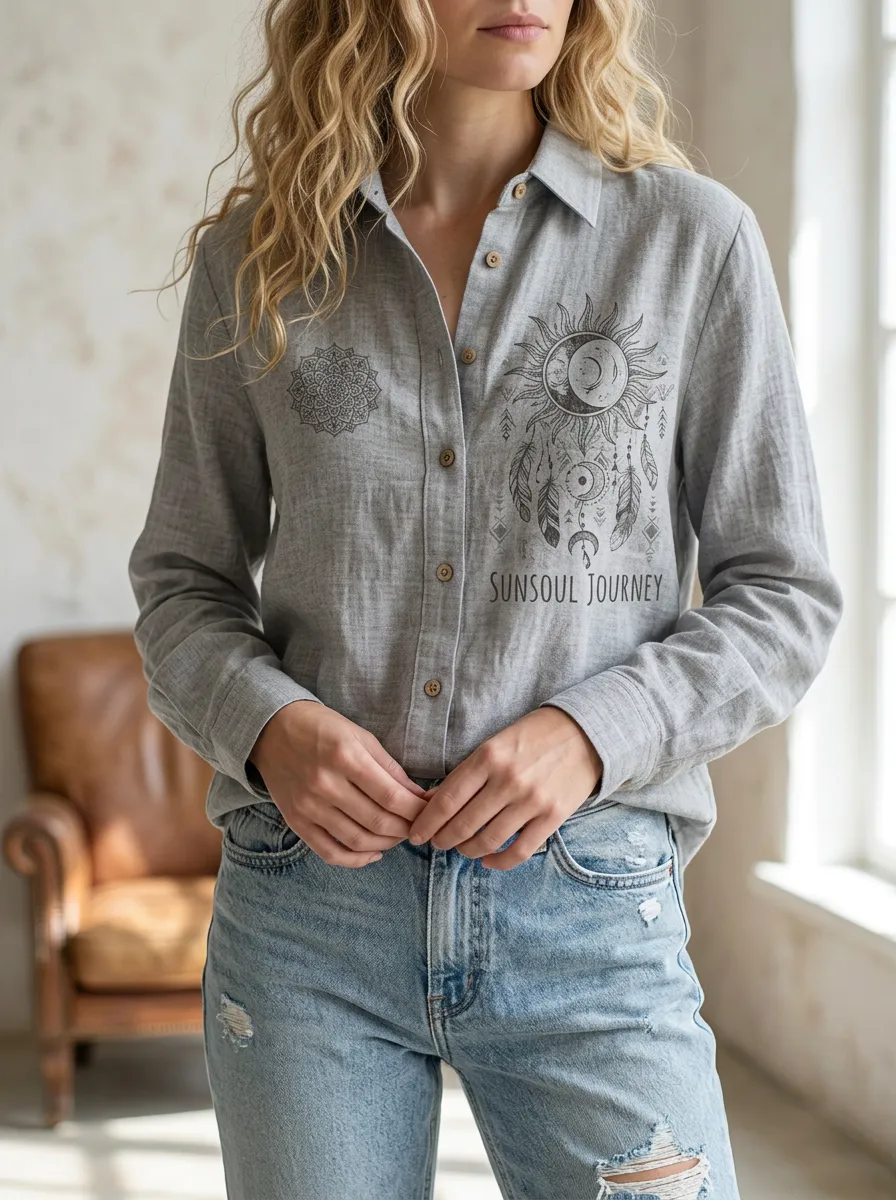 Boho Sun Moon Casual Shirt Classic