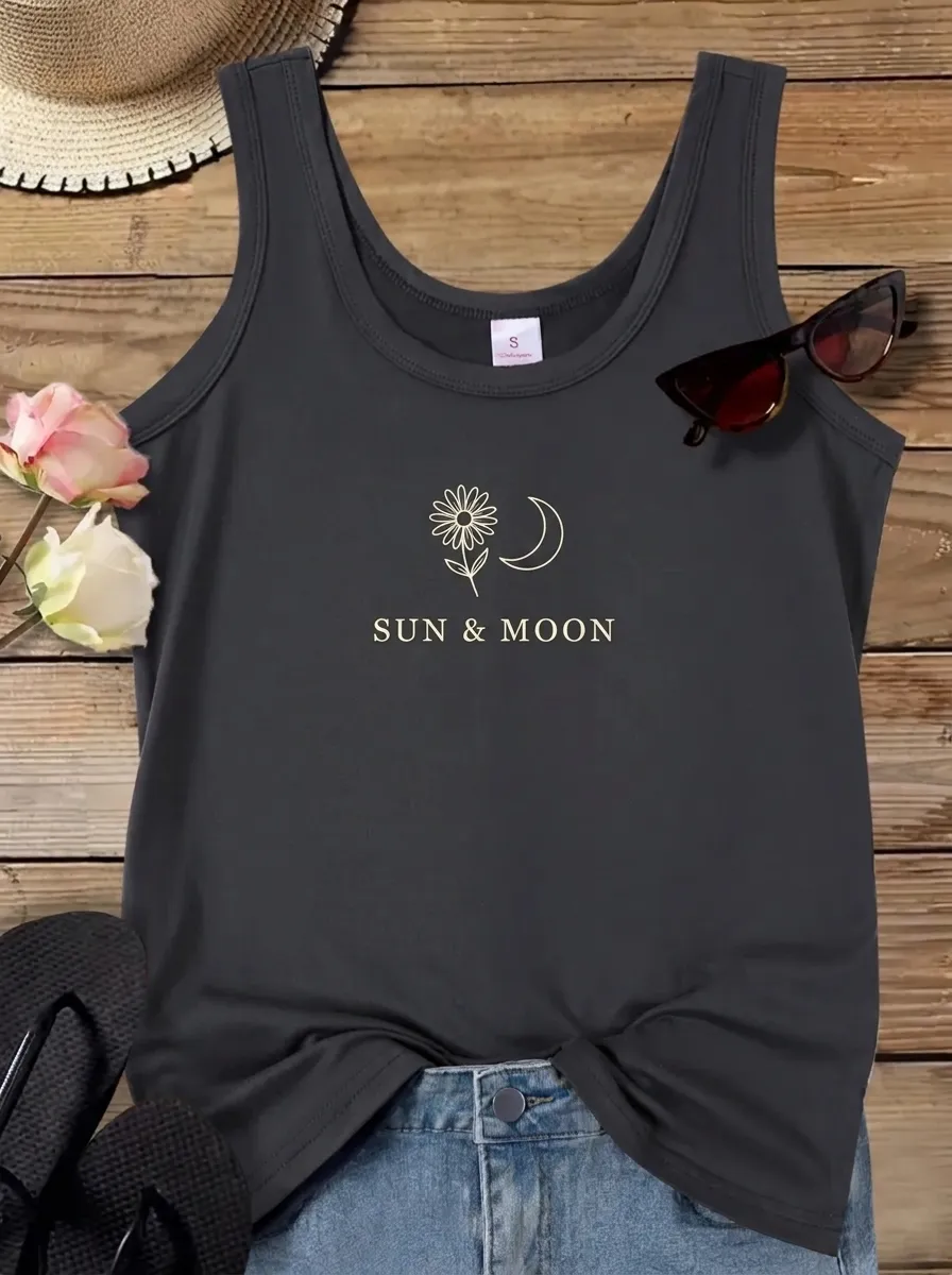 Women's Celestial Sun Moon Flower Printed Tank Top