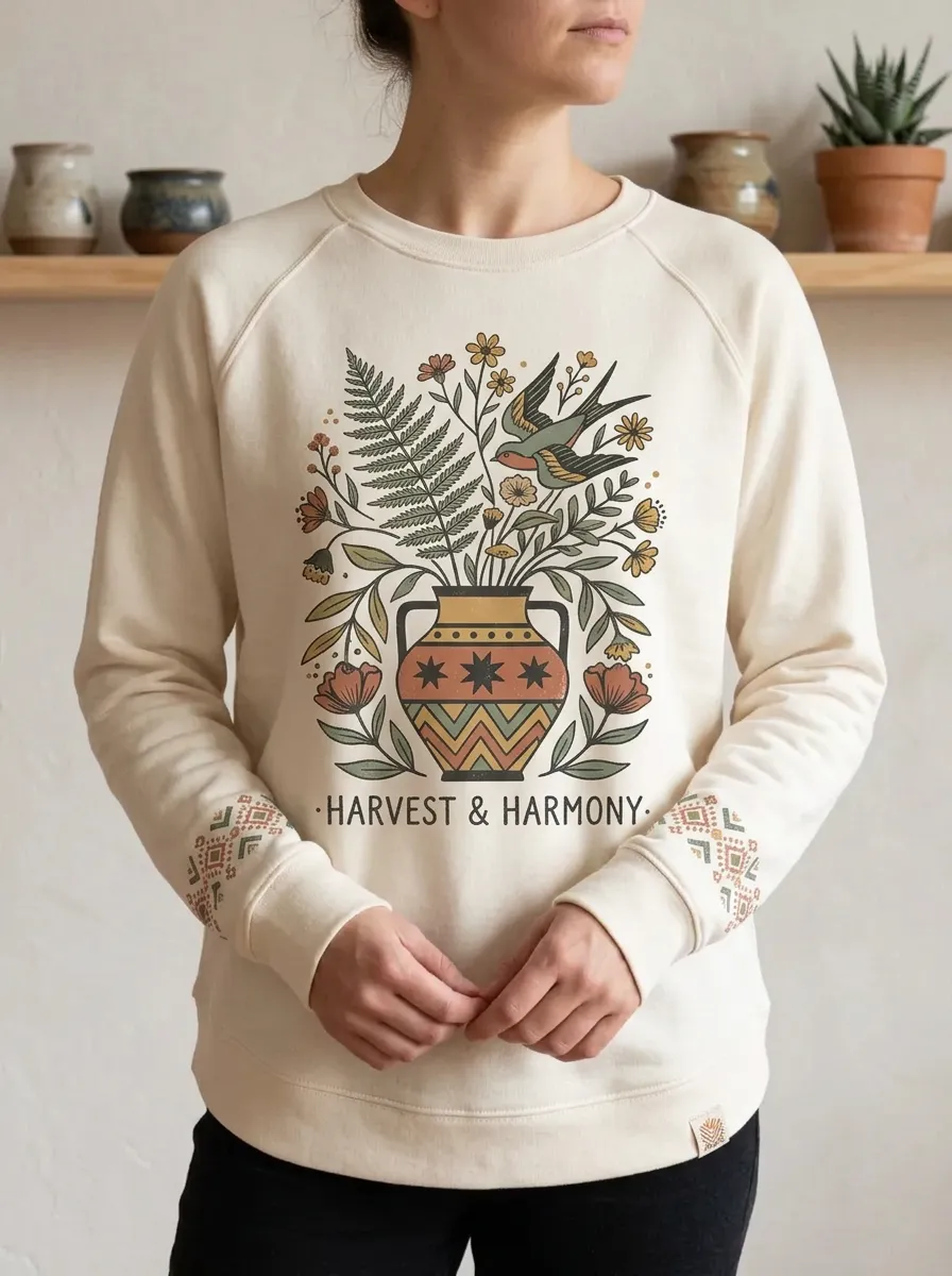 Harvest Harmony Floral Vase Swallow Sweatshirt