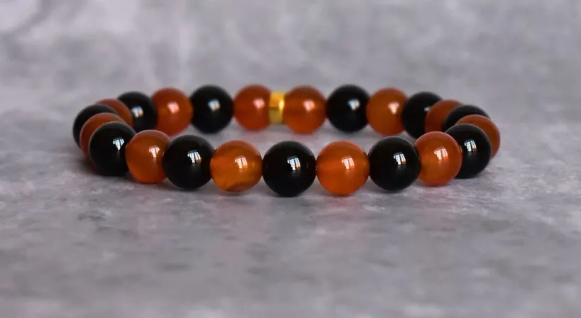 Aries Zodiac Onyx Carnelian Bead Bracelet