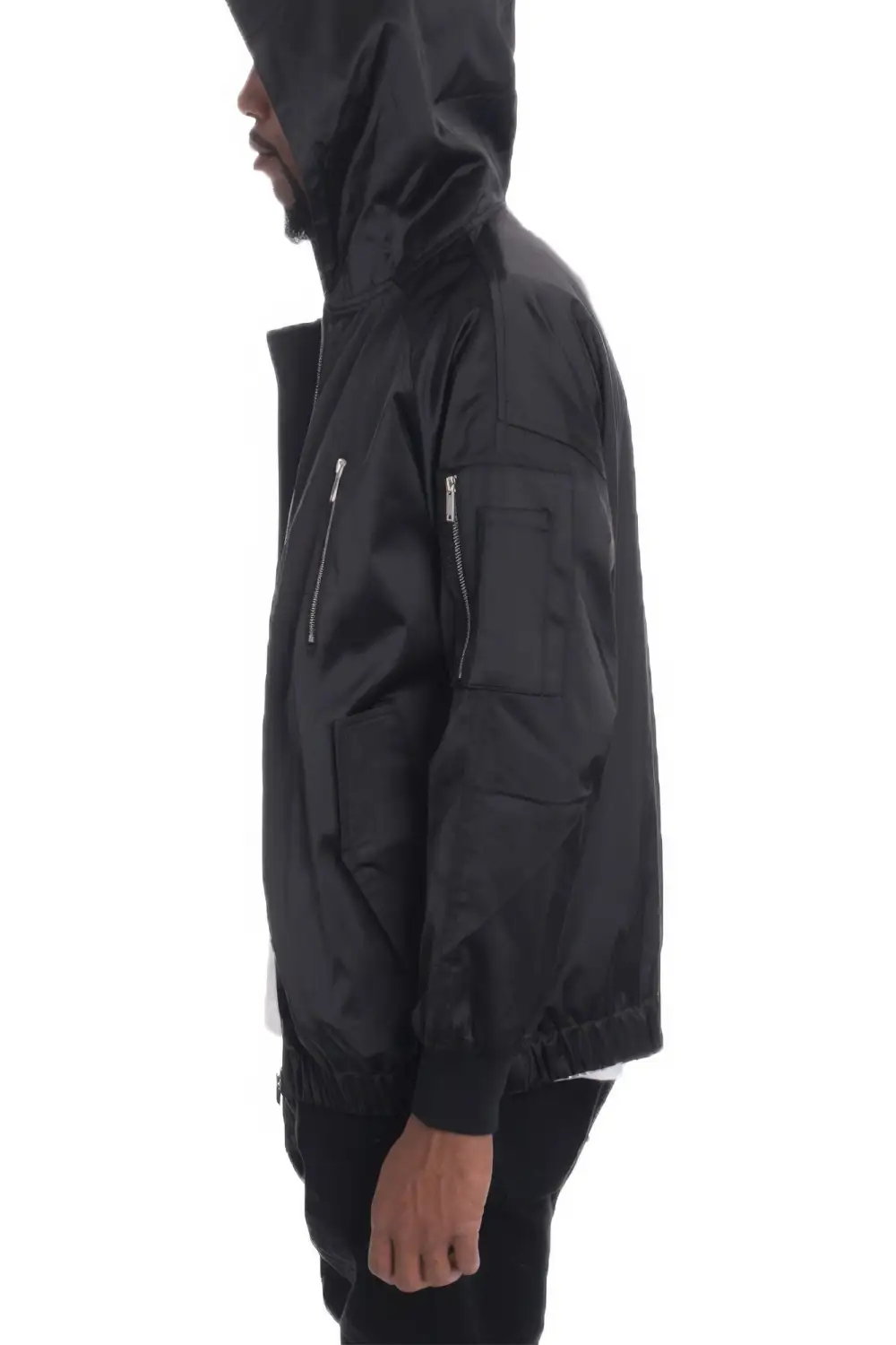 Hooded Full Zip Satin Windbreaker