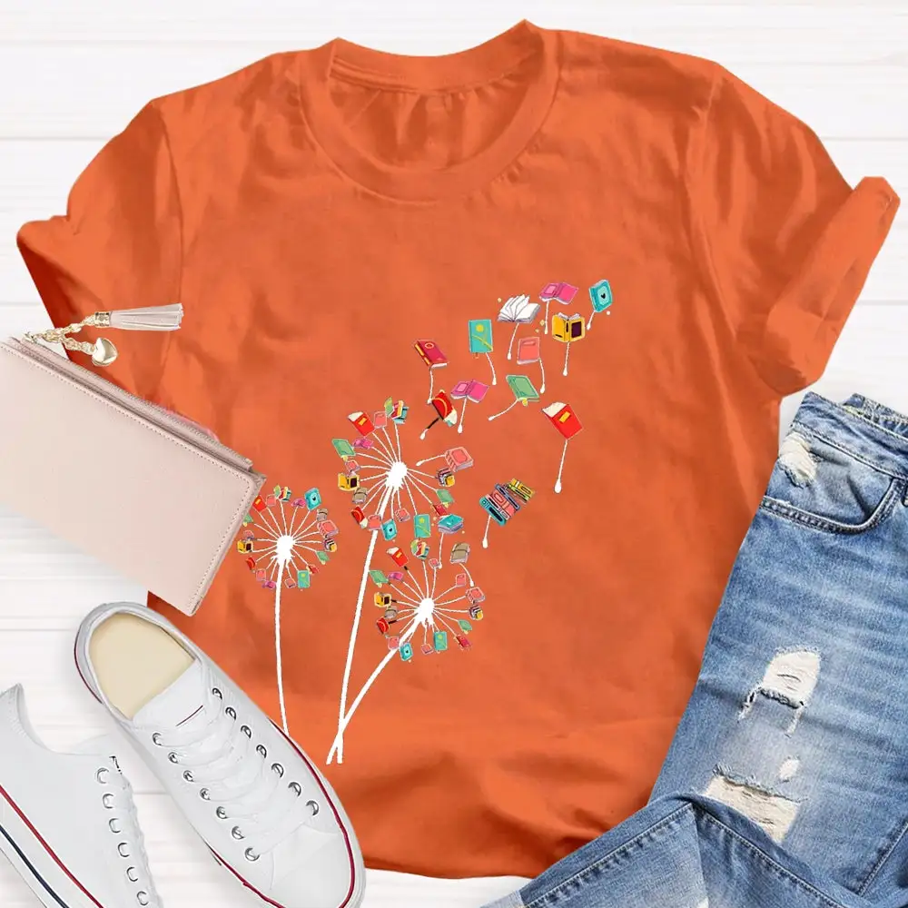 Dandelion Books Reading Lover Casual Print T-Shirt