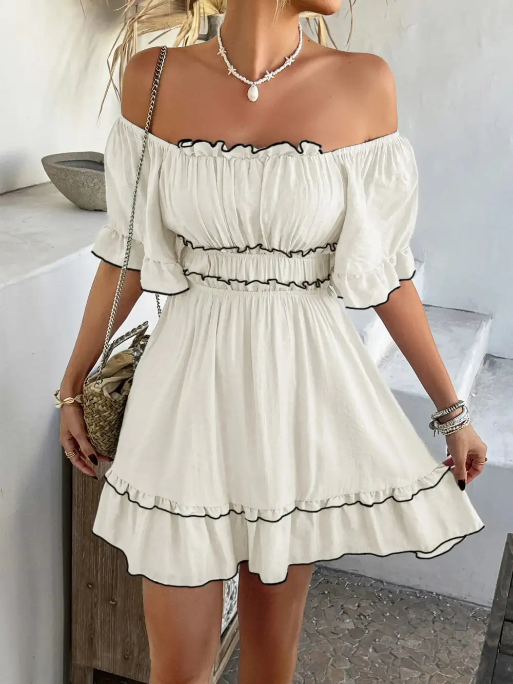 Square Neck Ruffle Mini Dress