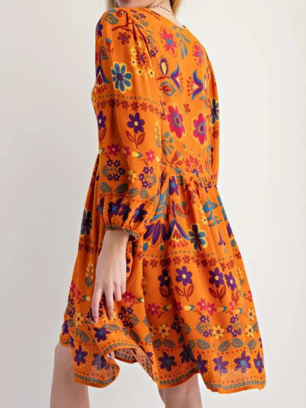 Structured Shape Floral Printed Long Sleeve Mini Dress