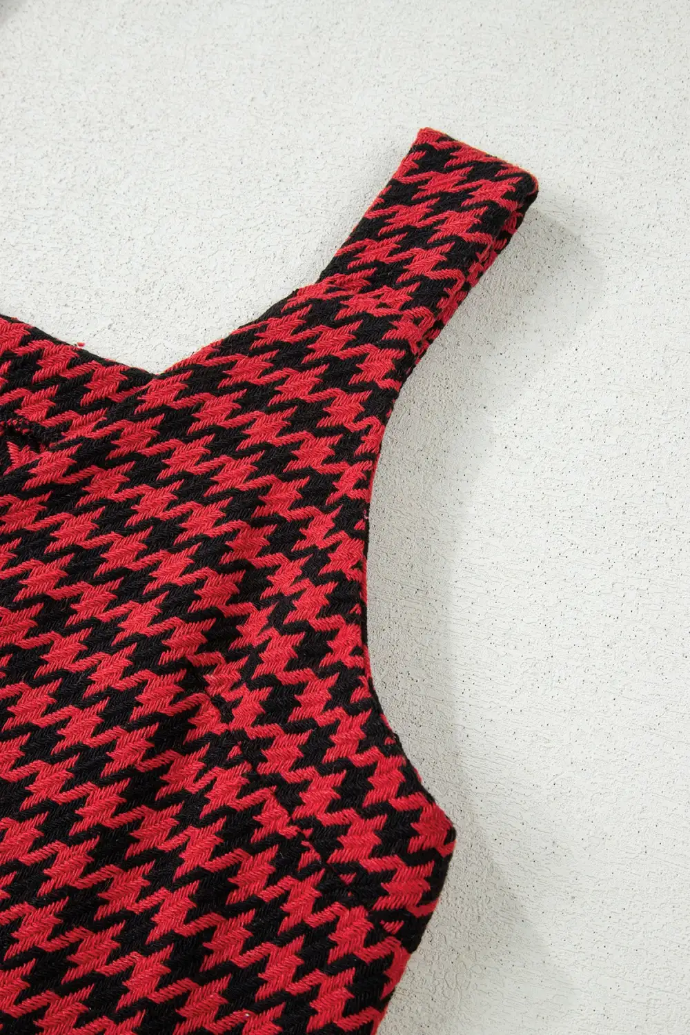 Finish Houndstooth Printed V Neck Mini Dress
