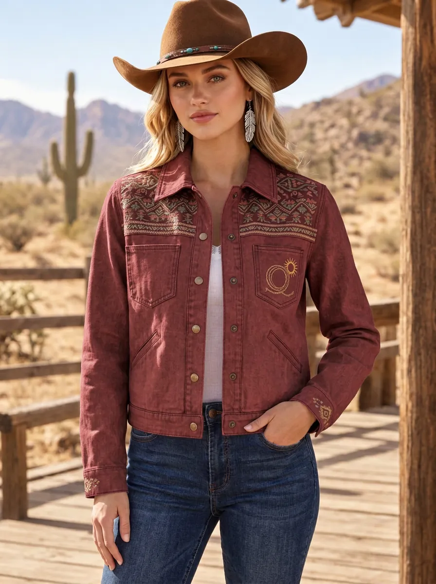 Women's Western Cowboy Desert Sun Denim Jacket