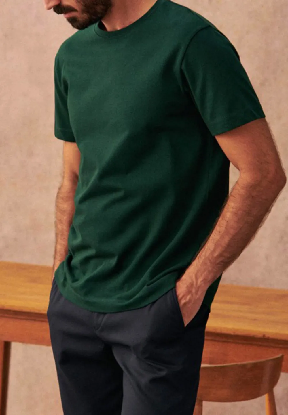 Dark Green Slim Fit Crew Neck Cotton T-Shirt