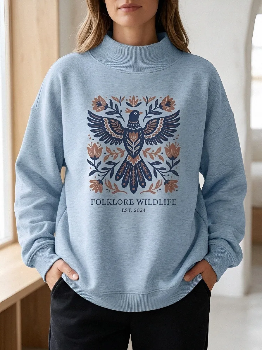 Women's Folklore Wildlife Bird Floral Printed Sweatshirt