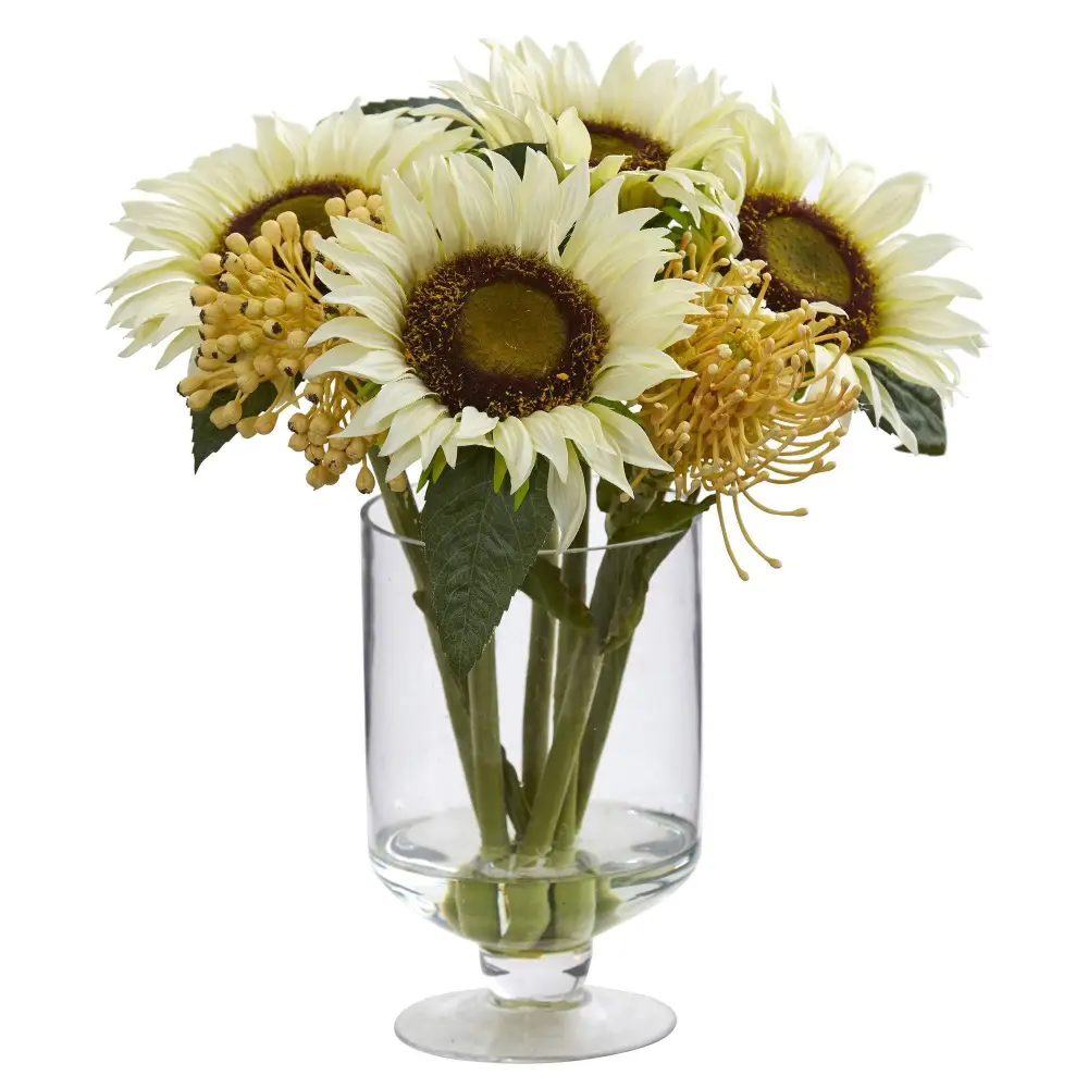 Sunflower & Sedum Artificial Arrangement in Vase
