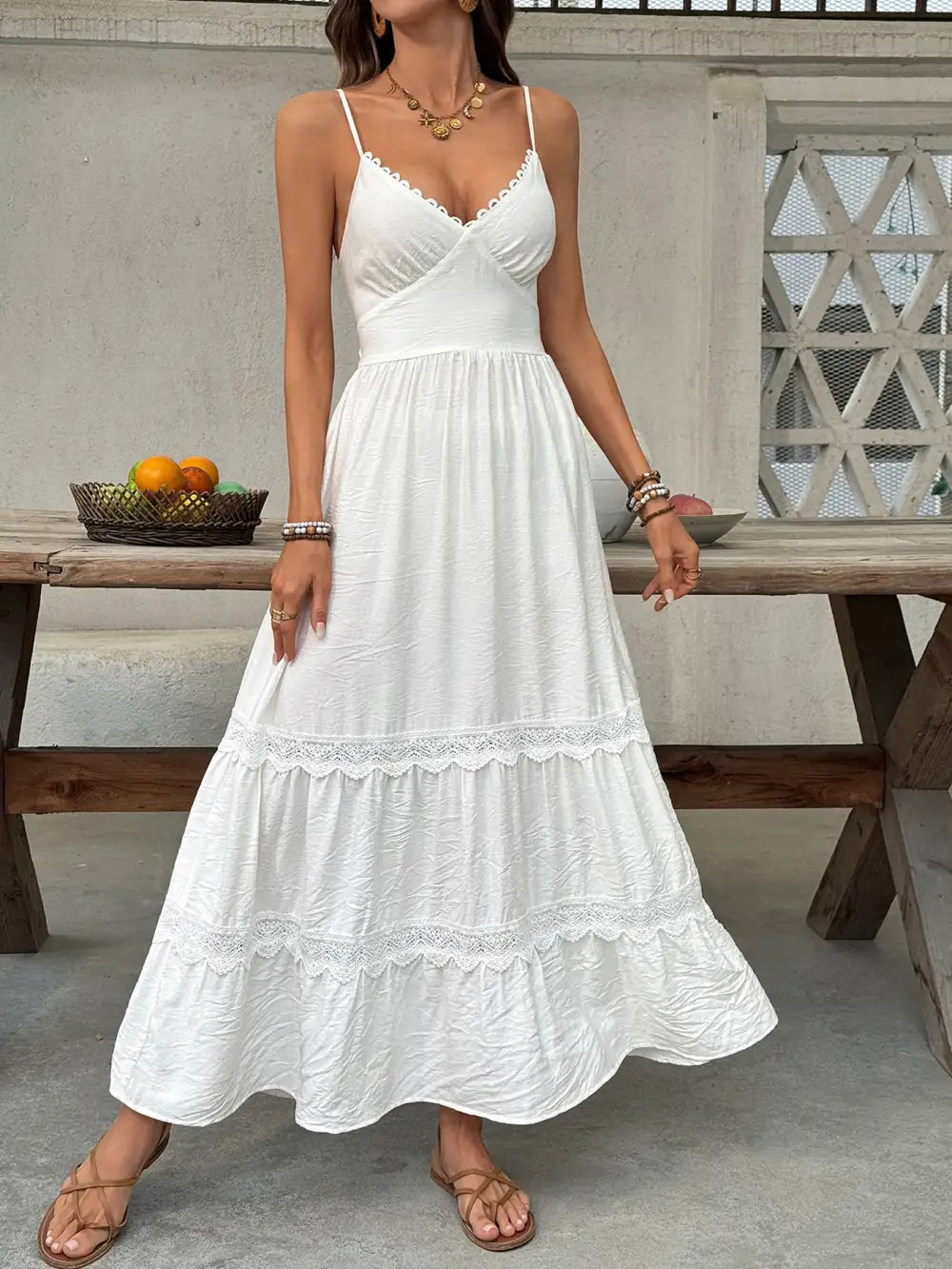 V Neck Tiered Maxi Dress