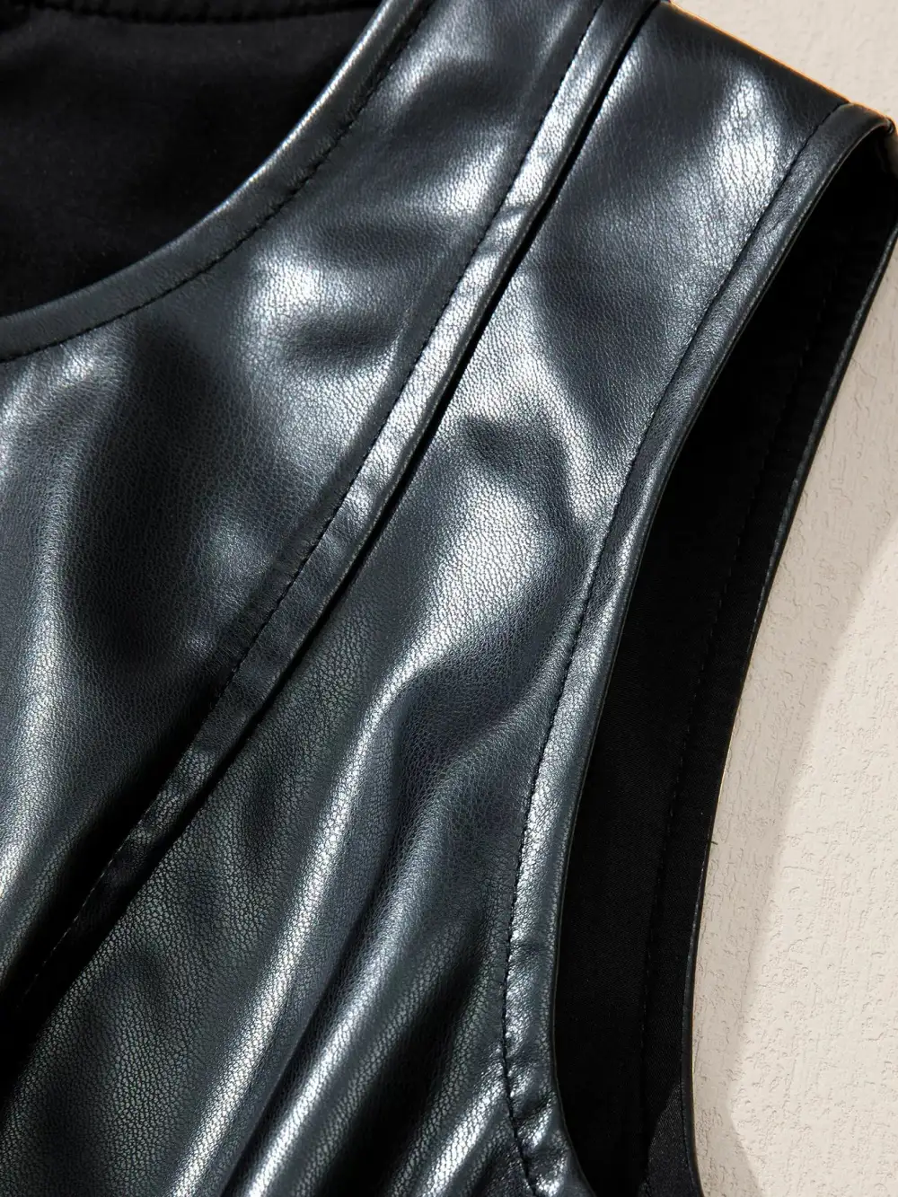 Faux Leather Ruffle Sleeveless Mini Dress