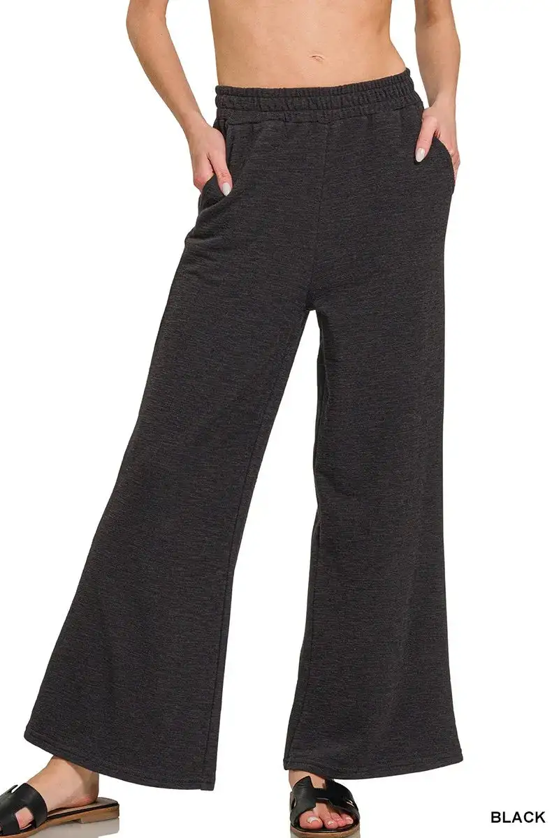 Relaxed Cotton Slub Wide Leg Pants