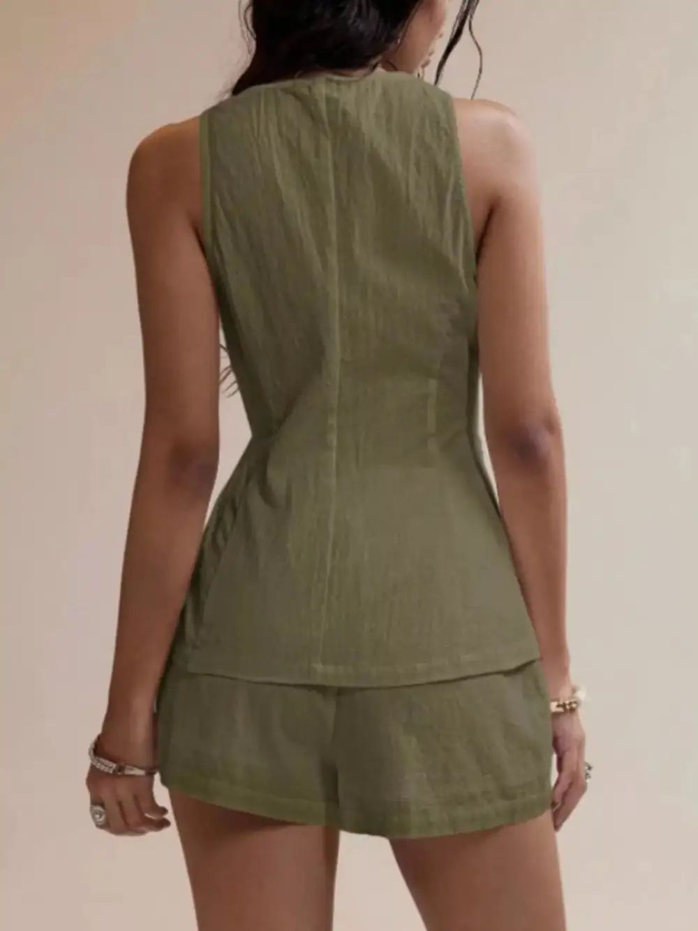 Button Down Sleeveless Top Shorts Set