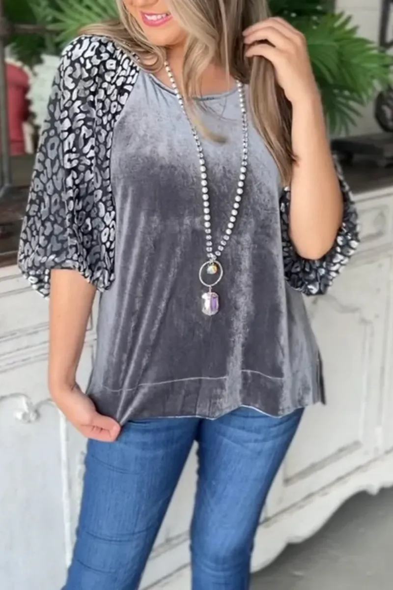 Leopard Print Lantern Sleeve Blouse