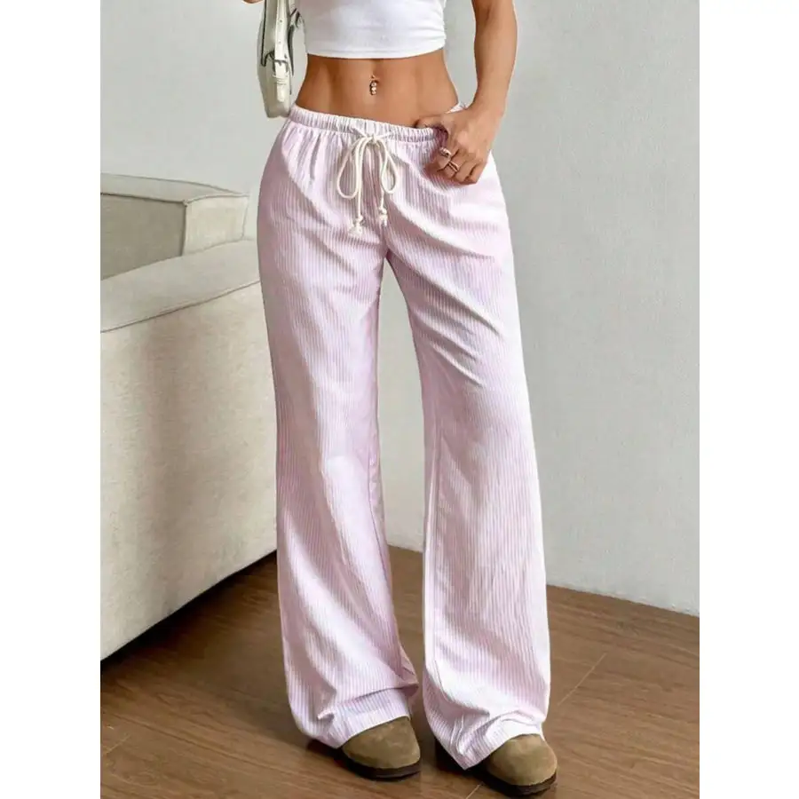 Drawstring Striped Wide Leg Pants
