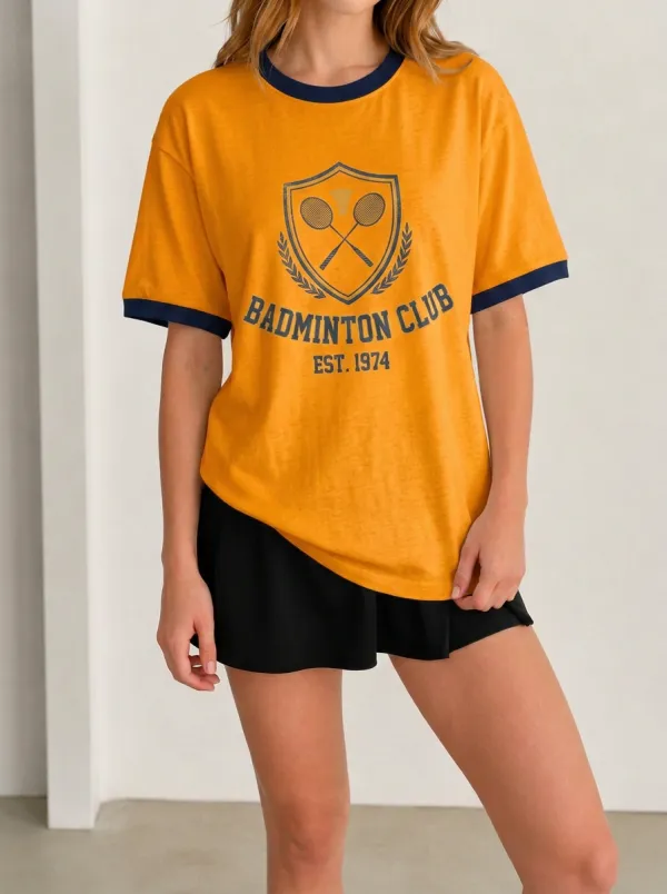 Women's Badminton Club Sport Lover Shield Printed T-shirt