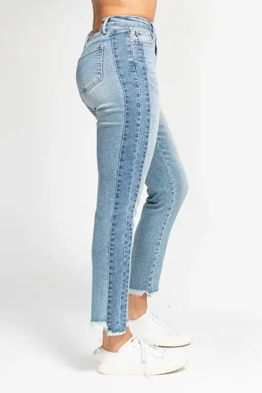 Full Size Vintage Wash Side Panel Detail With Fray Hem Slim Plus Size