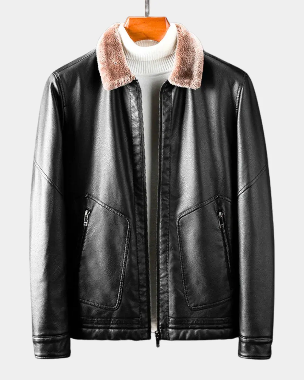 Faux Leather Fur Collar Jacket
