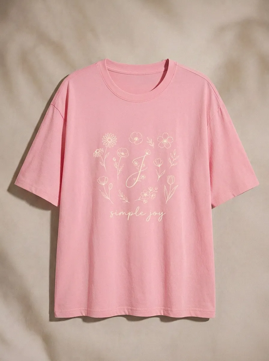 Women's Floral Initial J Simple Joy Printed T-shirt