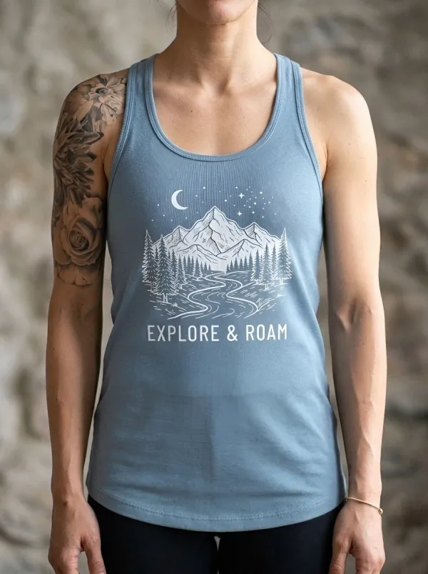 Women's Nature Adventure Explore & Roam Mountain Forest Printed Tank Top