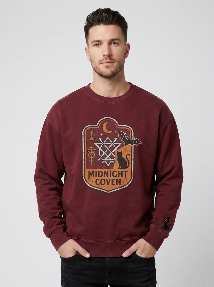 Men's Halloween Midnight Coven Cat Bat Sweatshirt