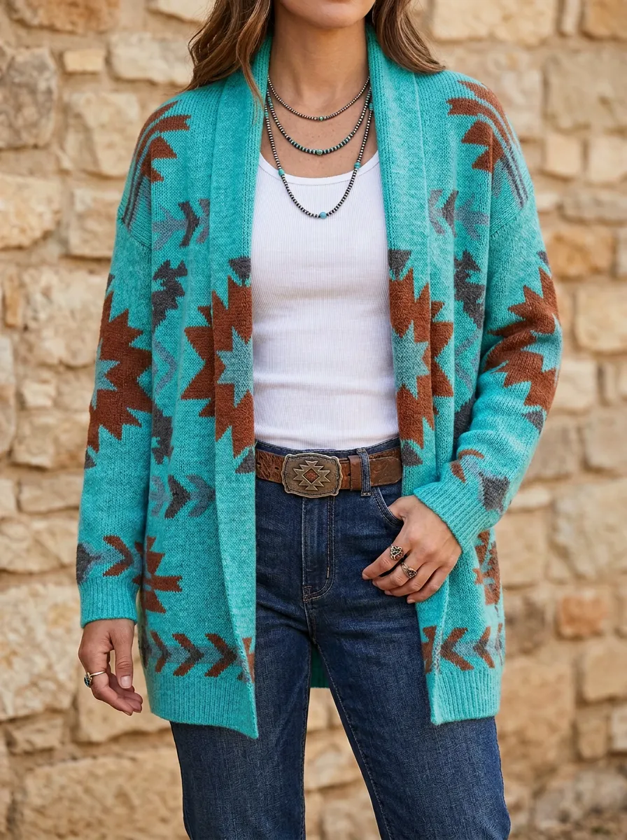 Casual Aztec Women's Western Knit Cardigan