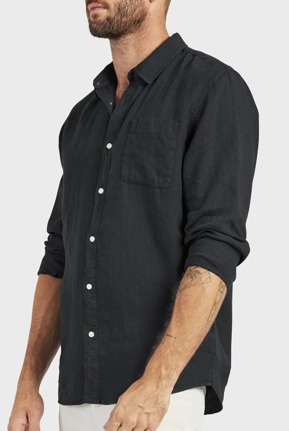 Micro Print Linen Blend Casual Button Up Shirt