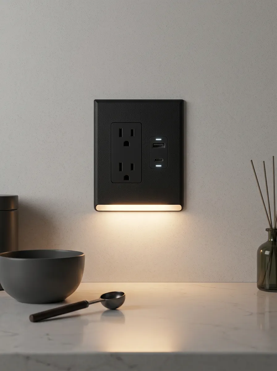 Modern Black USB Charging LED Outlet Cover